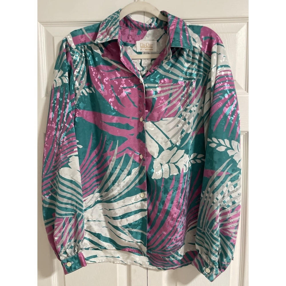 Da-Rue of California Women's Retro Silky Long Sleeve Blouse Size 10-Vintage Pink